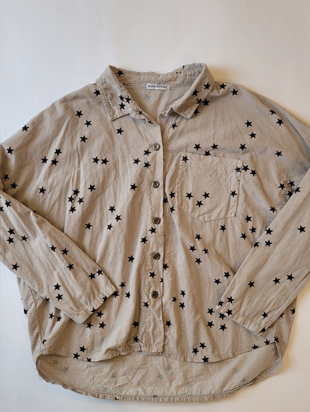 Made in Italy Star Print Oversized Button Down Blouse Top Rocker Techno L
